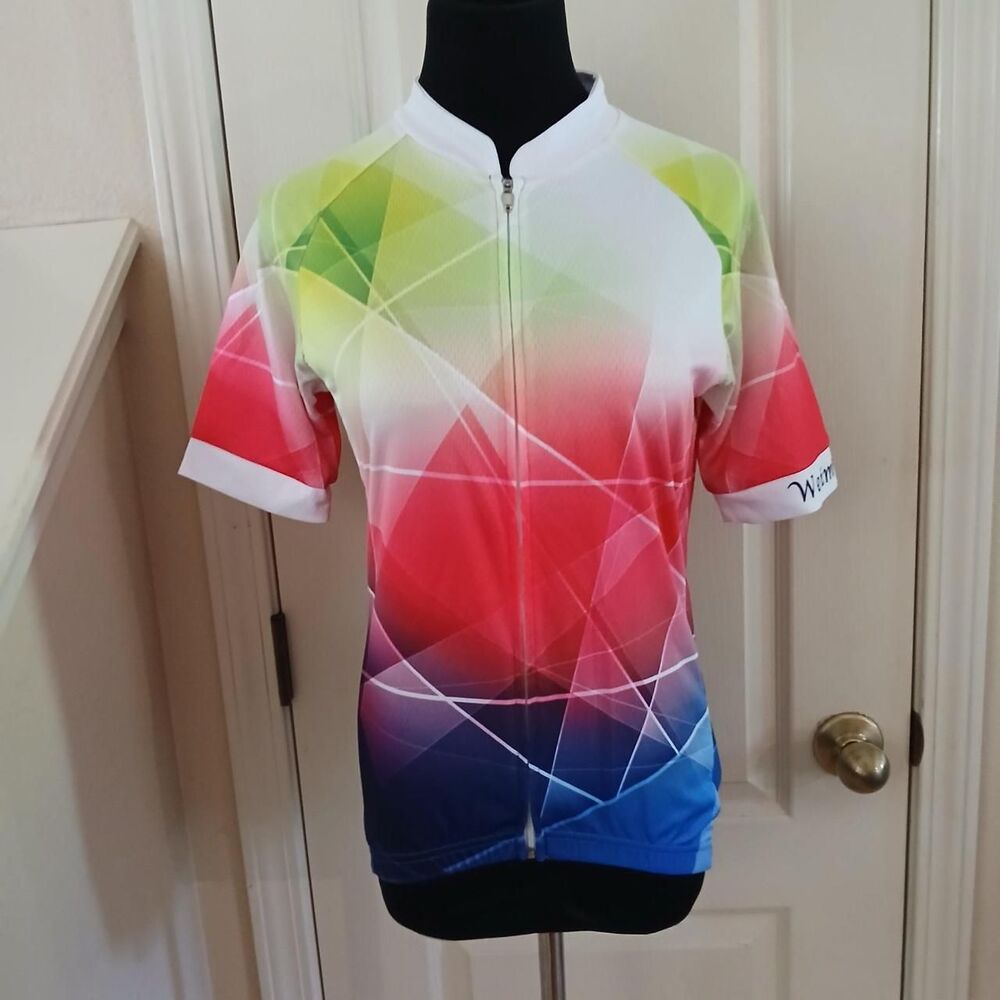 Weimostar Short Sleeve Cycling Jersey vibrant multi geometric pattern M gorpcore